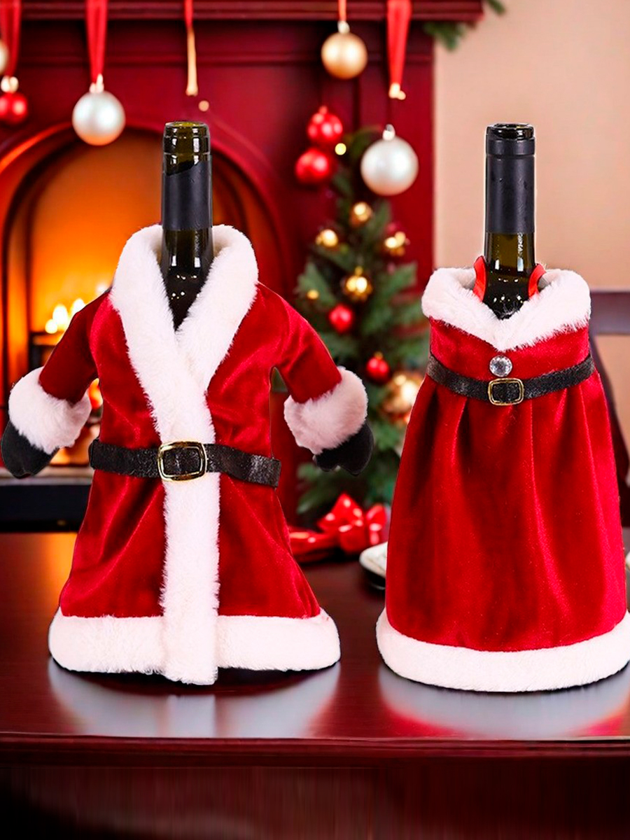 Фото товара 24687, новогодний чехол на бутылку комплект 2 шт